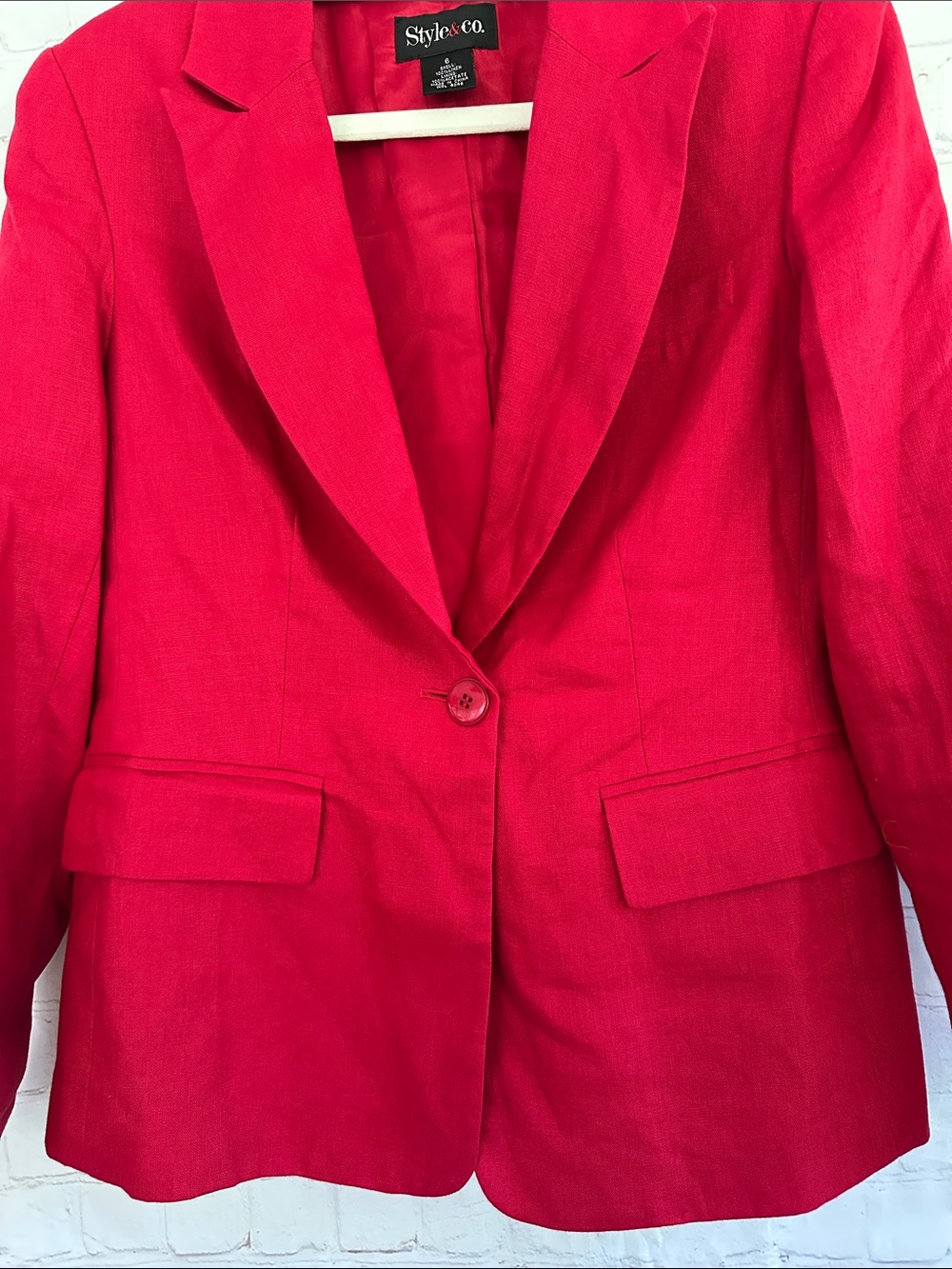 Style & Co. Linen Red Lined Tailored Blazer with Pockets and Vent size 6 New - Picture 3 of 6